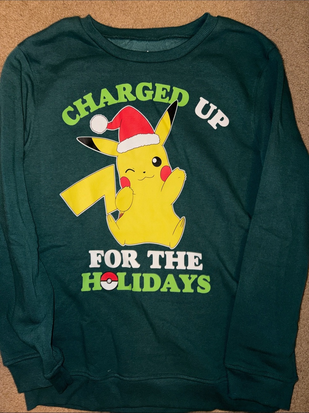 Pikachu 'Charged Up for the Holidays' Green Sweatshirt